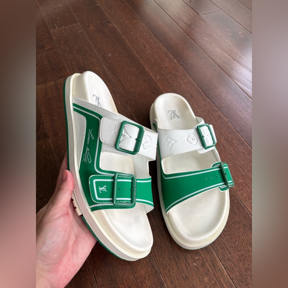 Louis Vuitton Trainer Mules Men’s Sandals EUR 45 Sport Slides US 10.5 Green Whit - Picture 5 of 15